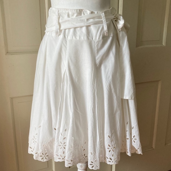 Boston Proper Pleated Cotton Eyelet Skirt w Bow NWT Size14 - Picture 2 of 12